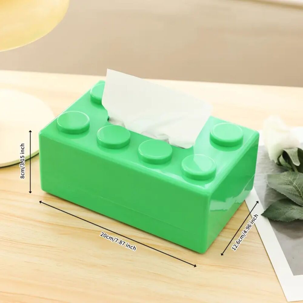 Green Building Block Tissue Box - Toy Brick Design Home Decor for Kids’ Rooms